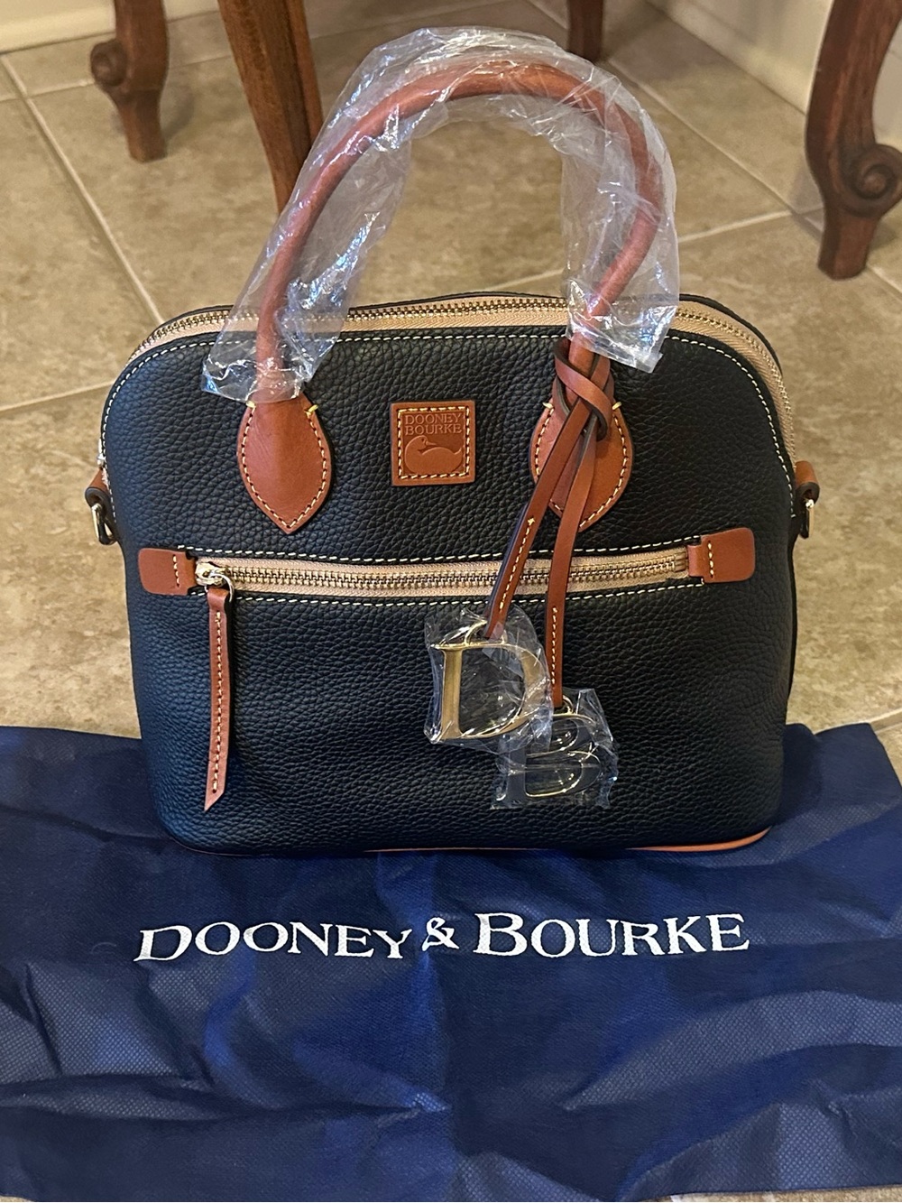 NWT Dooney & Bourke Black Pebble Leather Domed Satchel Handbag